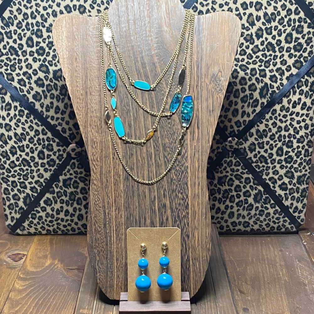 Vintage Gold and Turquoise Necklace and Earring Set